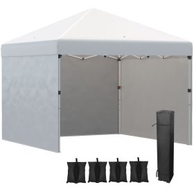 10' x 10' Pop Up Canopy with Leg Weight Bags, Carry Bag, 3 Sidewalls, Height Adjustable ,Event Shelter Gazebo for Garden, White