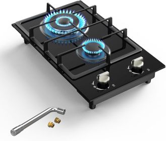Gas Stove 2 Burner Propane Cooktop 12 inch, Nafewin Tempered Glass Portable Gas Cooktop Stove Burner with Thermocouple Protection
