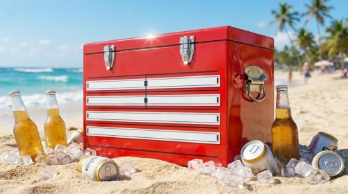 Yakimoto 21QT Retro Striped Metal Cooler, Heavy-Duty Insulated Ice Chest with Locking Lid & Reinforced Handles for Outdoor Camping