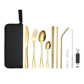 Portable Picnic Knife and Fork Tool With Storage Bag for Outdoor (Color: Gold, Type: Style B)