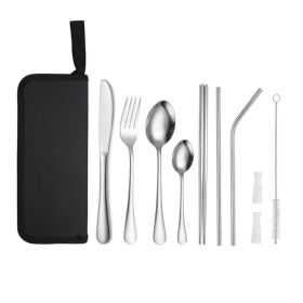 Portable Picnic Knife and Fork Tool With Storage Bag for Outdoor (Color: Silver, Type: Style A)